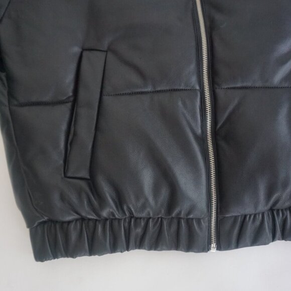 Abercrombie & Fitch Black Vegan Leather Short Crop Puffer Jacket Coat M - Picture 7 of 12